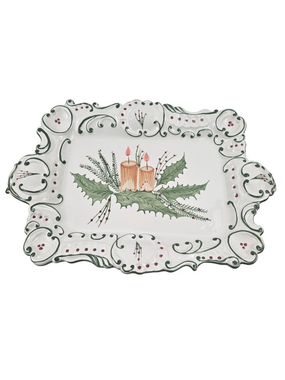 RCCL Christmas Serving Tray Hand Painted Holiday Ceramic Platter Portugual